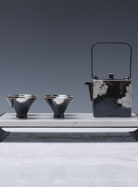 新中式大理石托盘茶具组合摆件客厅茶室茶几书房样板间桌面装饰品