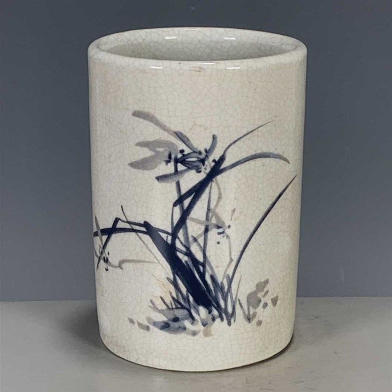 仿古玩杂项古董旧货清代光绪年制开片青花兰花笔筒文房摆件收藏品,淘宝优惠券,粉丝福利购,淘宝优惠卷