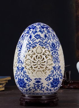 景德镇陶瓷花瓶青花镂空酒柜客厅家居装饰品古典工艺品瓷器小摆件