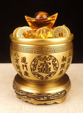 百福黄铜米缸摆件招财聚宝盆聚财家居办公室玄关装饰乔迁送礼礼品