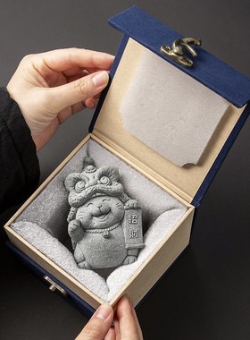 国潮醒狮招财猫摆件桌面装饰茶宠小物件工艺品创意礼品生日礼物