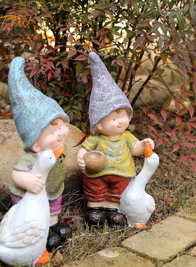 庭院花园阳台客厅别墅喂鹅情侣园林幼儿园装饰摆件造景观