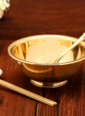 聚缘阁黄铜碗摆件铜筷子铜勺子套装实用铜碗筷铜餐具家用碗