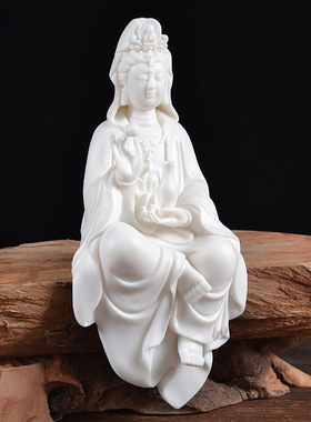 陶瓷工艺观音佛像白瓷自在观世音菩萨家居客厅博古架中式禅意摆件