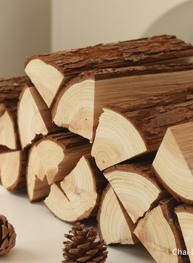 木柴装饰壁炉取暖木头背景墙客厅装饰民宿木材道具木