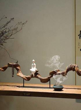 新中式树脂彷木禅意摆件侘寂风根艺茶室玄关柜艺术枯藤根雕装饰品