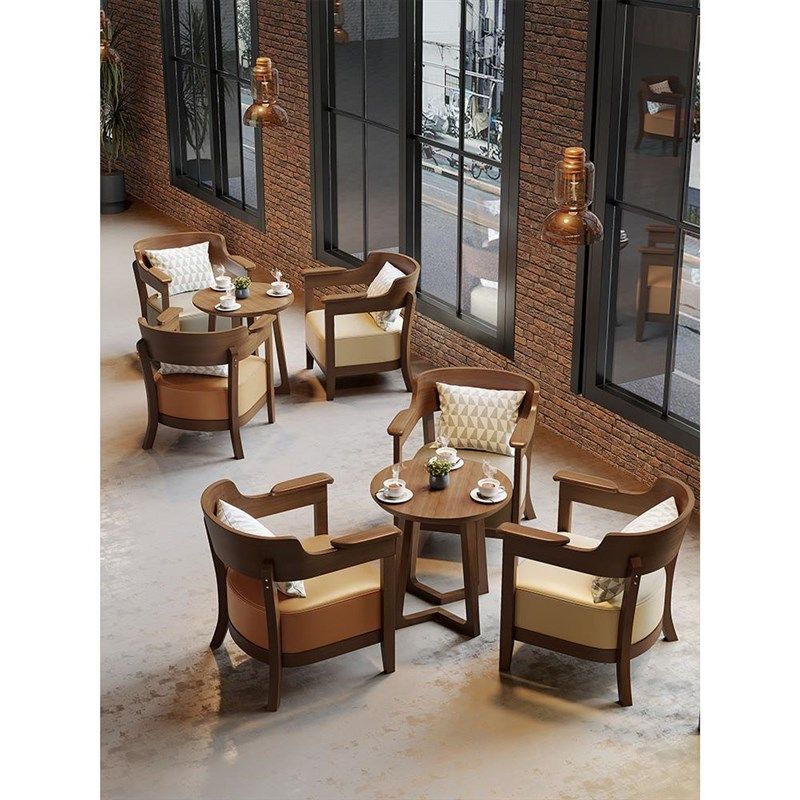 实木休闲商用休息区接待洽谈沙发桌椅组合书吧奶茶店咖啡厅桌椅,淘宝优惠券,粉丝福利购,淘宝优惠卷