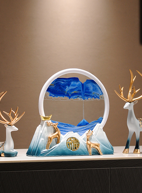 招财流沙画沙漏创意摆件玄关酒柜办公室装饰品新中式乔迁开业送礼