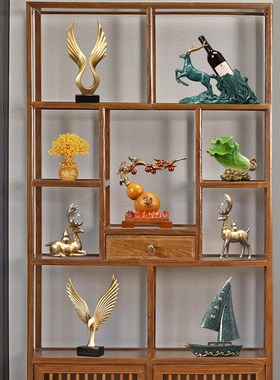 新中式客厅玄关隔断柜酒柜装饰品办公室展示柜书柜博古架复古摆件