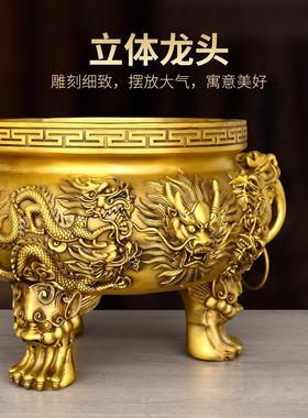 九龙三足双耳铜香炉家用客厅玄关寺庙大号祠堂供奉铜装饰摆件