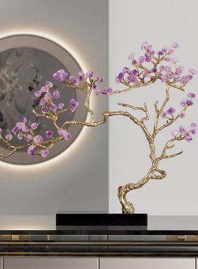 迎客有鹿紫水晶装饰品乔迁新居客厅玄关紫气东来招财树艺术摆件