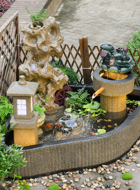 大型假山流水喷泉摆件花园庭院别墅阳台室外角落瀑布鱼池景观造景