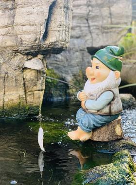 花园装饰庭院布置假山水池鱼池装饰道具钓鱼精灵户外创意树脂摆件