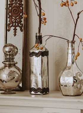 收获小屋玻璃花瓶法式复古客厅插花装饰花器中古风高级感艺术摆件