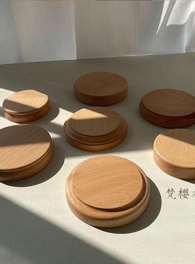 胡桃木桌面实木彷古摆件盲盒模型展示台车载榉木花瓶造景木质底座