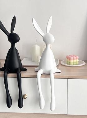 轻奢高档黑兔子坐姿摆件客厅玄关书房电视柜酒柜背景墙桌面装饰品