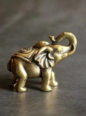 覆古实心黄铜办公桌面车载小摆件福禄大象茶宠工艺品手把玩件