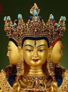 全鎏金《胜佛母精铜雕宝石镶嵌室内家用BKZ桌面》铜佛尊像工摆件