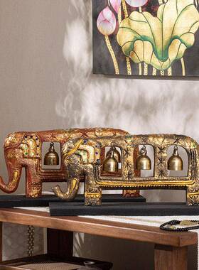 泰国木设雕工艺品大象铛摆件客厅电视摆cp1柜桌面禅意创意开业铃