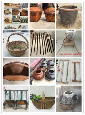 怀旧老手摇风车簸箕苇笠老牛拉木犁龙骨水车独轮手推车民俗老物件