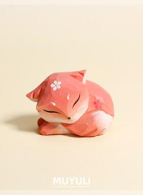 木雕八重神子狐狸小摆件家居车载饰品车载装饰摆件手工雕刻礼物男