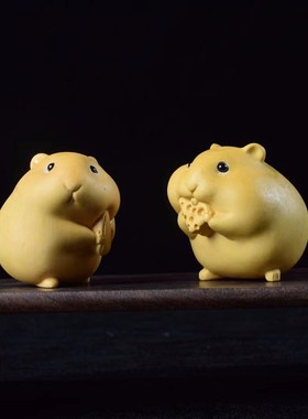 黄杨木雕刻手把件贪吃仓鼠四兄弟木质工艺品送礼品爱小动物