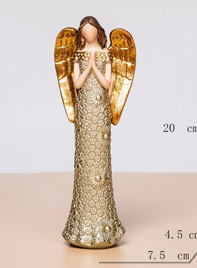 北欧轻奢金色抱心天使雕像橱窗家居玄关庭院桌面树脂工艺品小摆件