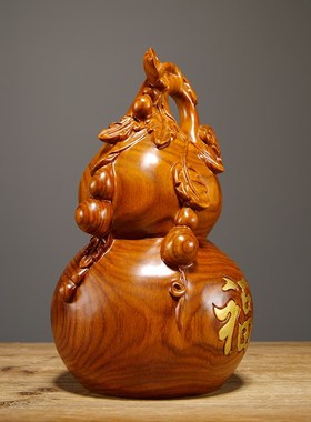 梨木雕葫芦实木葫芦家居客厅玄关办公室装饰工艺品红木礼品
