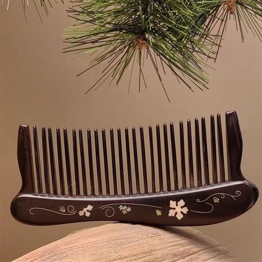 卖檀翁】高档彩绘檀木插齿梳 天然镶齿家用木梳女士长发防打结