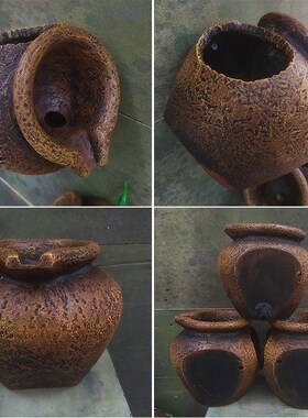 古法鱼缸田园造景乡村风格树脂材质流水罐循环水瓶绿植吊篮