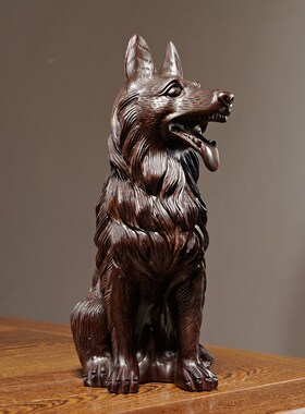 黑檀木雕狼狗实木雕刻十二生肖狗家居客厅办公玄关装饰工艺品