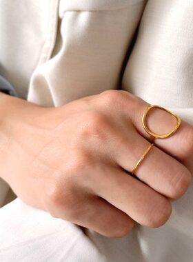 强保色 韩国玫瑰金钛钢细戒指女镶钻迷你食指时尚百搭叠戴网红戒