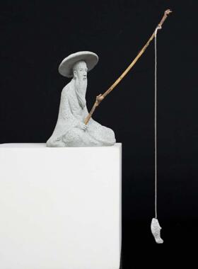 钓鱼翁趣味摆件中式微缩景观造景装饰摆设假山盆景布景配件创意