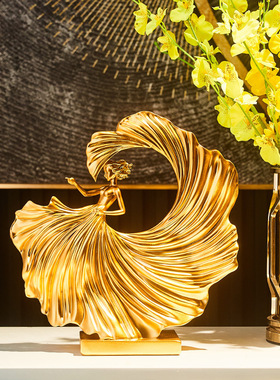 现代简约金色舞者艺术摆件树脂高档客厅办公室酒柜玄关电视柜装饰