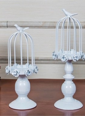 法式乡村蕾丝鸟笼铁艺烛台摆件婚庆蜡烛灯纸杯蛋糕架甜品架马卡龙