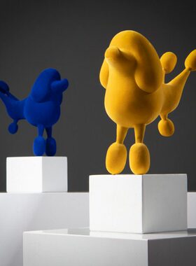 Rzone 现代简约植绒莱茵克蓝小狗软装饰品样板间客厅茶几桌面摆件