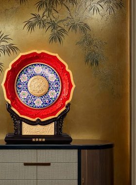 奢圆融珐琅收藏朱炳仁铜满大漆盘家居中国红福送礼高 摆件