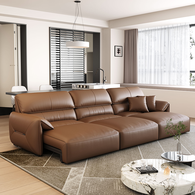 华意空间电动功能真皮沙发床客厅头层牛皮意式复古可伸缩大象耳朵 - 图0