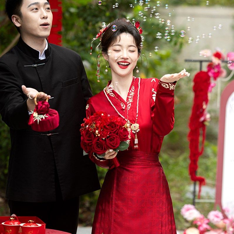 红色马面裙套装2024新款上衣敬酒服新娘小个子汉服订婚礼服回门服,淘宝优惠券,粉丝福利购,淘宝优惠卷