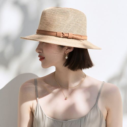 巴拿马草帽女款夏季出游海边百搭防晒太阳帽子气质时尚礼帽爵士帽 - 图1