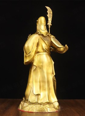 纯黄铜财神关公立刀神像摆件家用武财神关二爷关羽铜像工艺品摆设