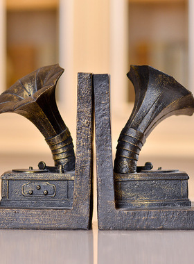 欧式复古留声机摆件模型书档造型软装工艺品装饰书档创意家居摆件