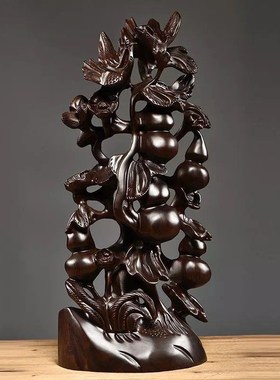 花梨木雕五福临门葫芦实木家居客厅玄关酒柜电视柜红木工艺品