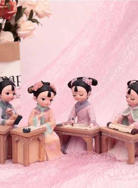 创意国风宫廷格格汉服系列可爱摆件琴棋书画树脂文创工艺品礼品