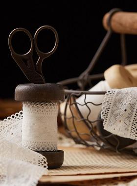 复古蕾丝木线轴婚礼婚庆摆件装饰ins静物拍摄道具花艺装饰丝带