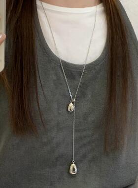 韩系ins冷淡风水滴吊坠抽拉项炼女轻奢高级感长款颈炼配饰毛衣炼