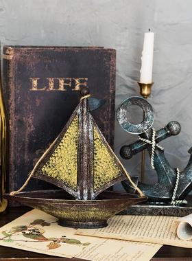 JK慕空间 复古做旧创意帆船船锚桌面树脂装饰摆件