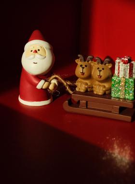 迷你圣诞老人拉雪橇麋鹿造景氛围可爱桌面公仔圣诞节装饰摆件礼物