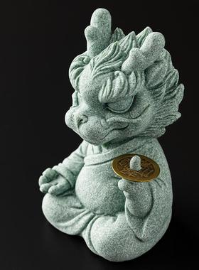 青砂石招财龙茶宠摆件一指有钱吉祥物茶桌家居客厅桌面2024装饰品