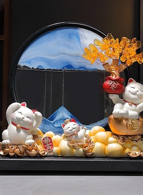 招财猫流沙画摆件客厅前台发财猫装饰高级感酒柜公司开业乔迁礼品
